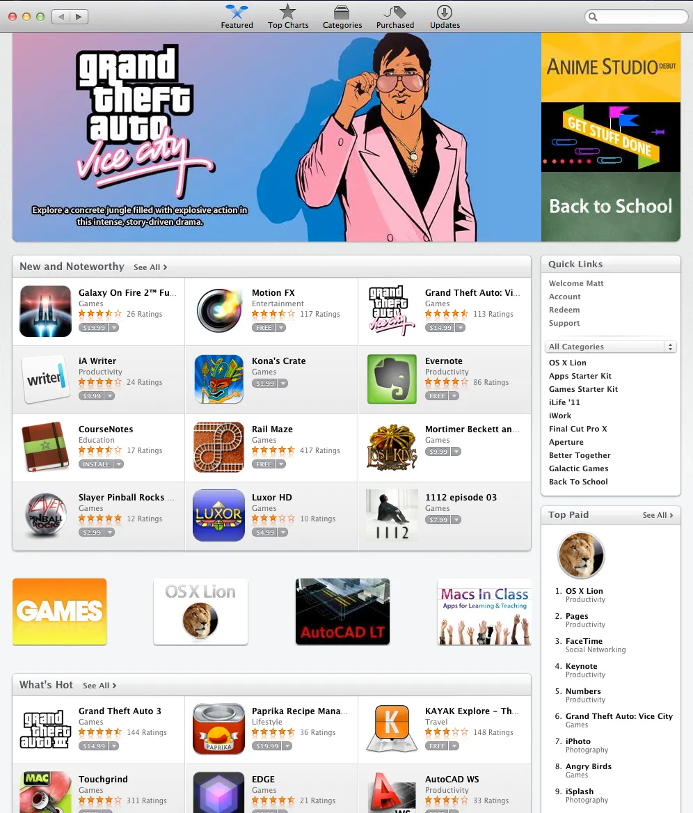 CourseNotes listed under New and Noteworthy in the Mac App Store