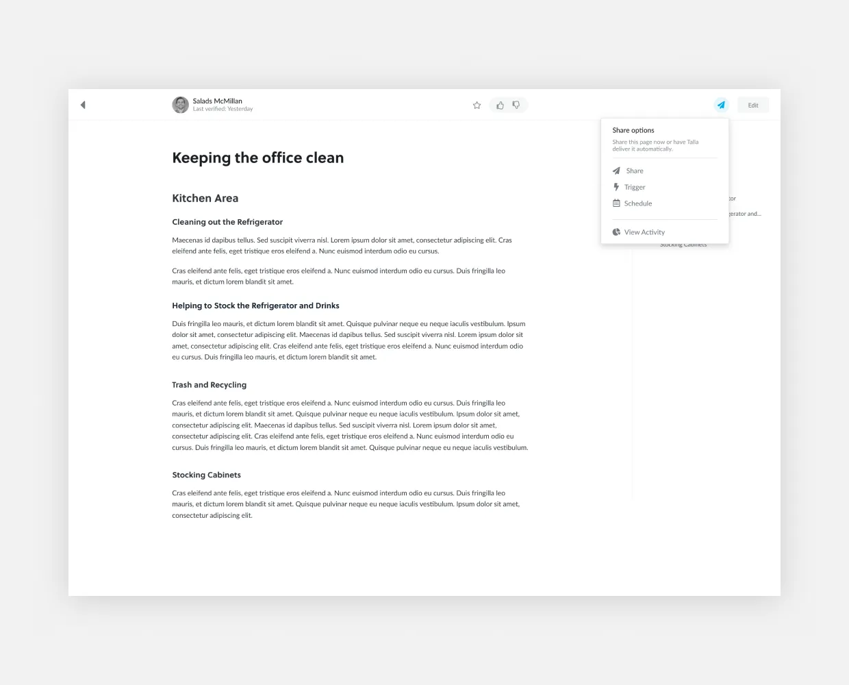 A document in the Talla Knowledge Base