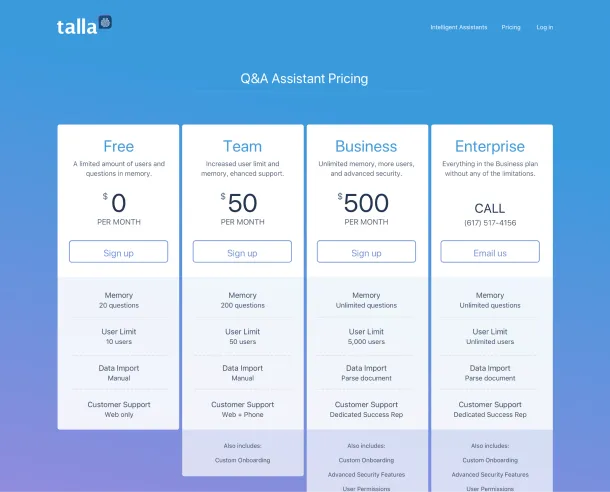 Pricing page variation A