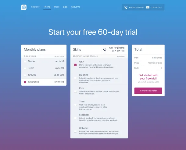 Pricing page variation B