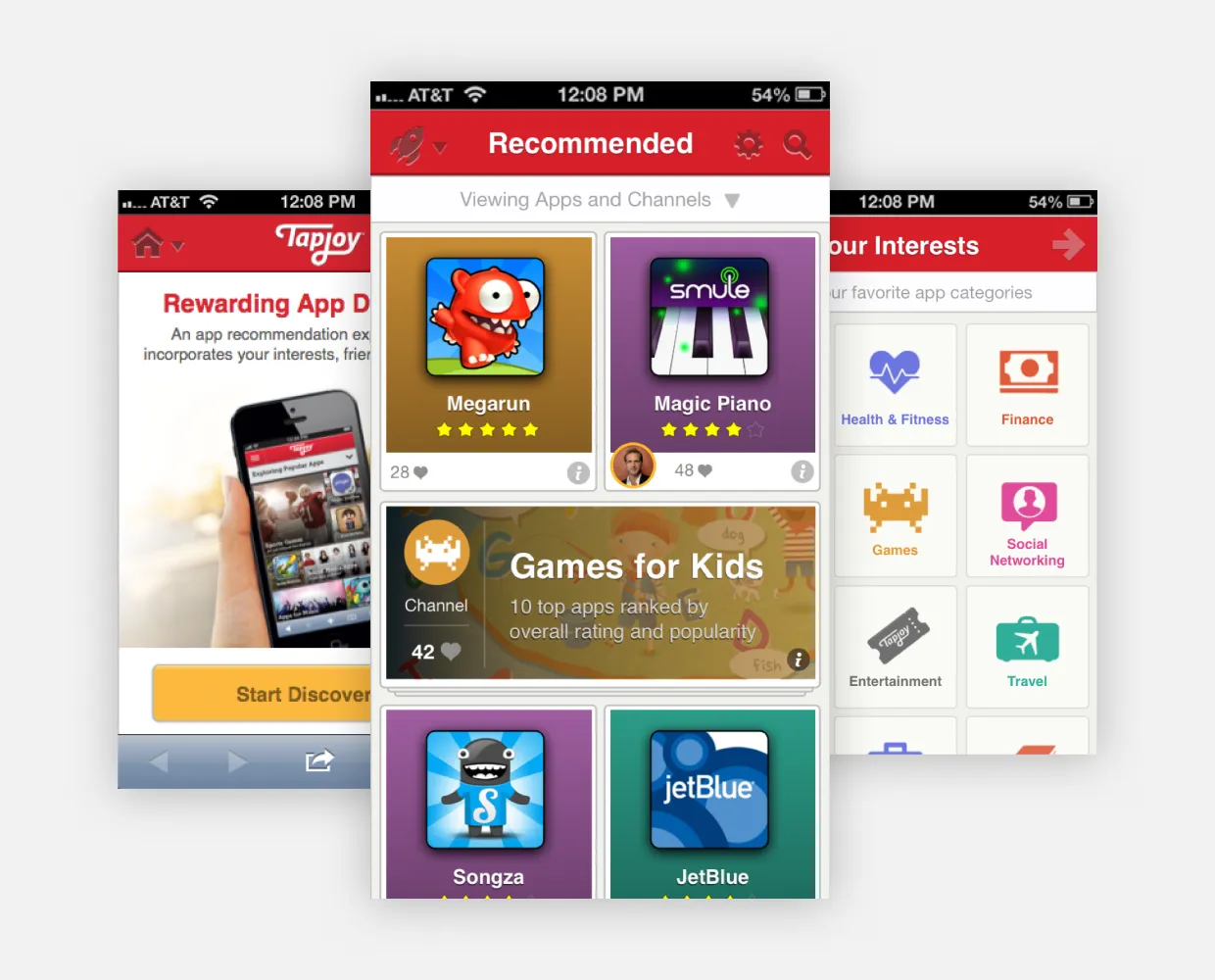 Tapjoy app discovery on a phone, showing a list of suggested games
